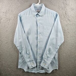 Peter Millar Linen Dress Shirt Men Medium Button Up Long Sleeve Light Blue
